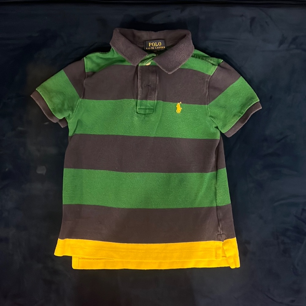 Polo Ralph Lauren Colorblock Polo Short Sleeve Rugby Shirt Navy Yellow Green 4